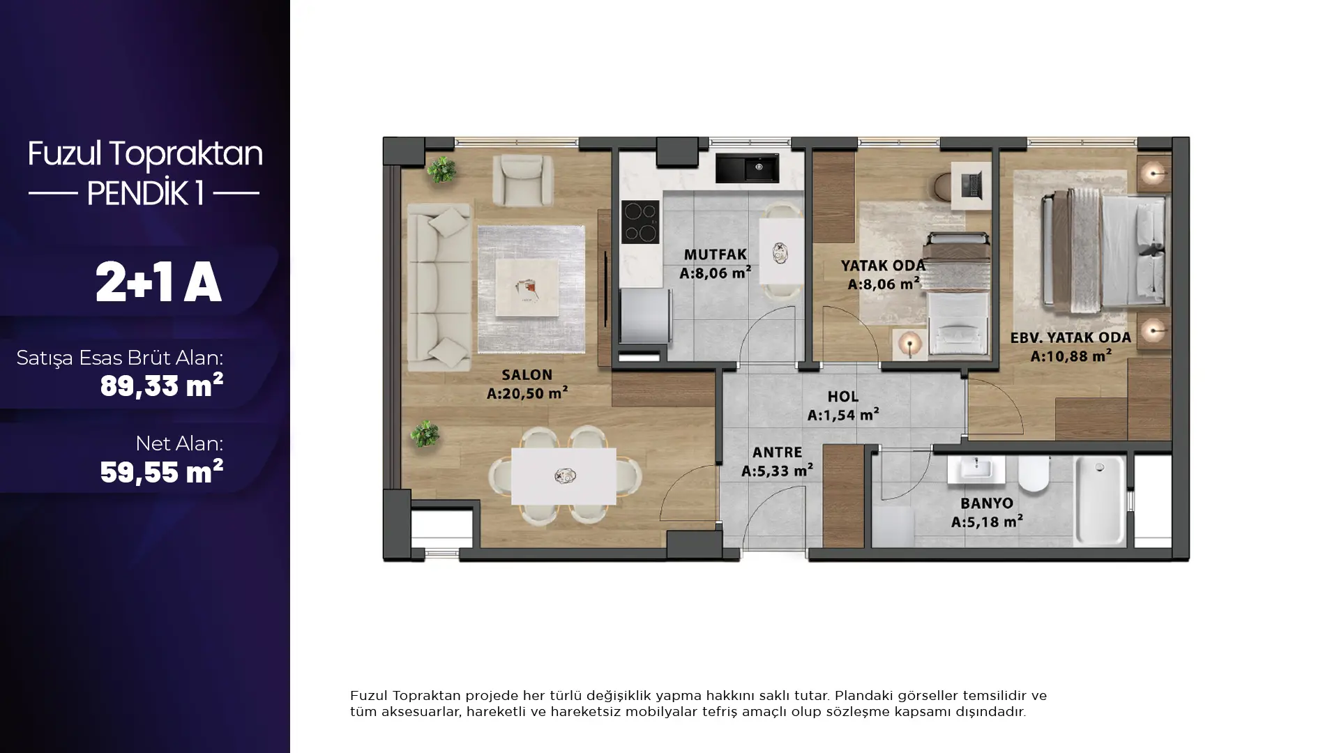 2+1A (A-Blok_Zemin_No.3) Daire Tipi Görseli
