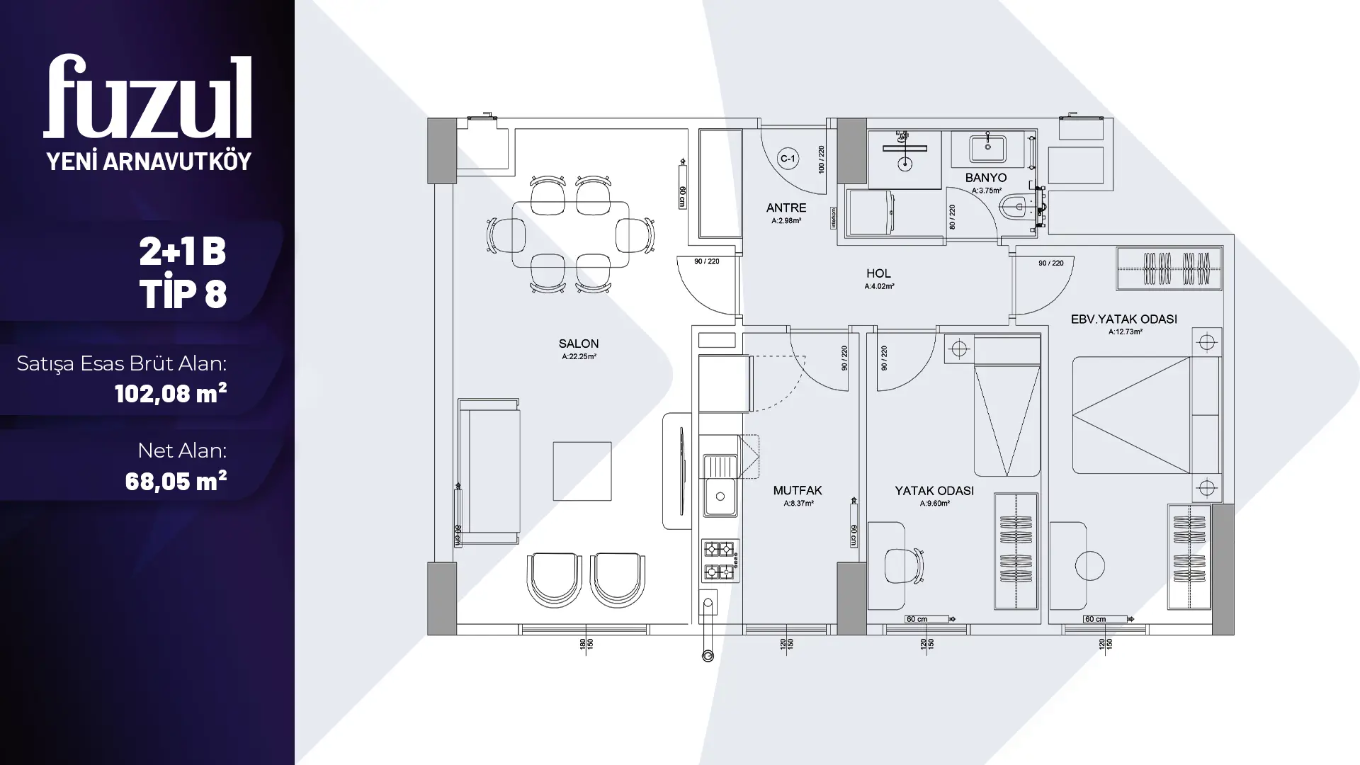 2+1B TİP 8 Daire Tipi Görseli