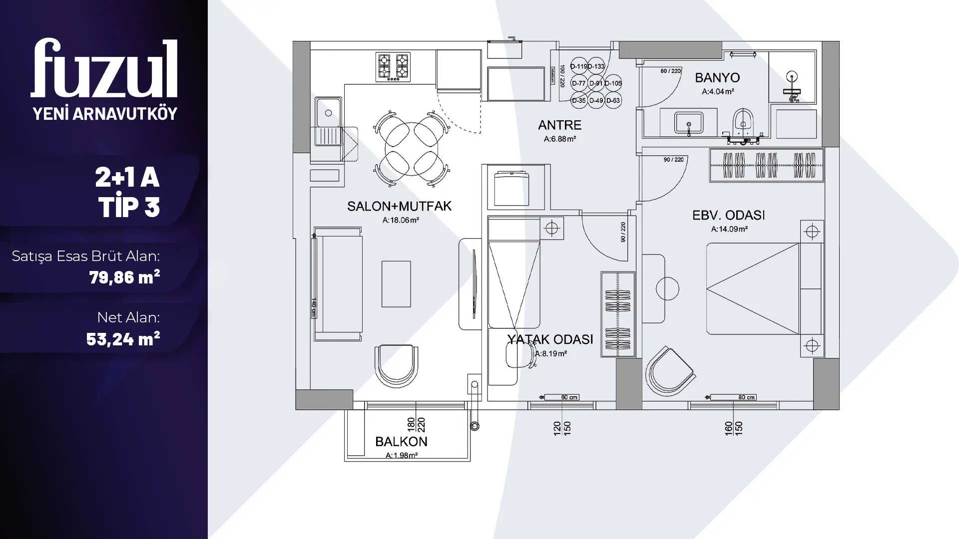 2+1A TİP 3 Daire Tipi Görseli
