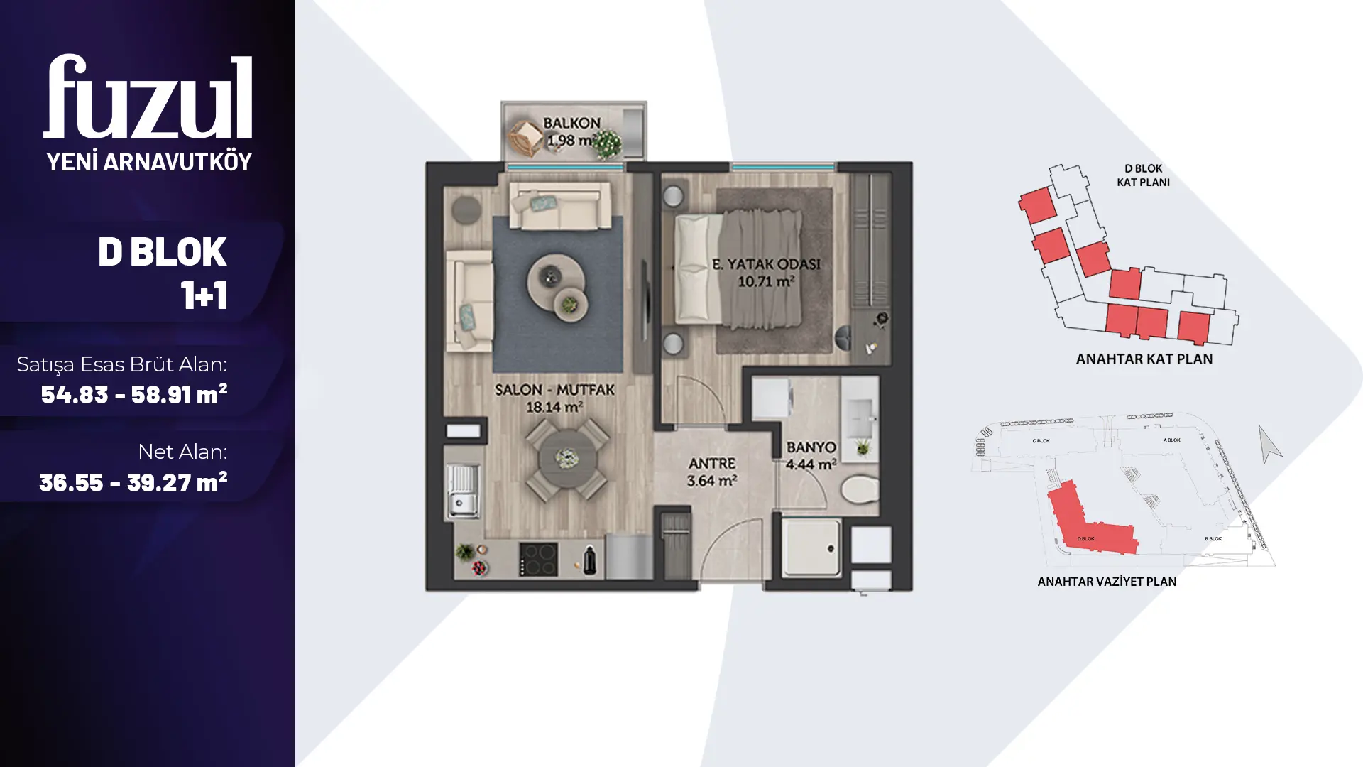 1+1 TİP 2 Daire Tipi Görseli