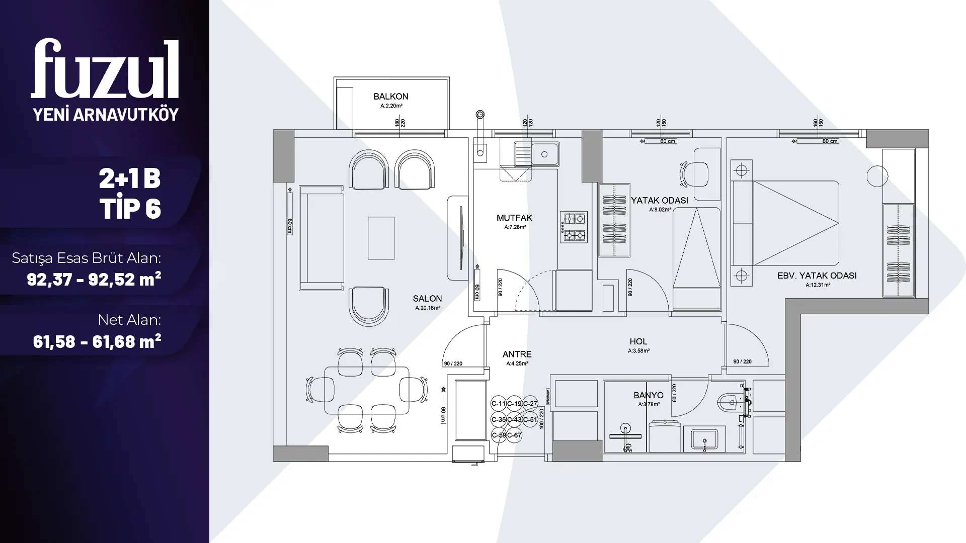2+1B TİP 6 Daire Tipi Görseli