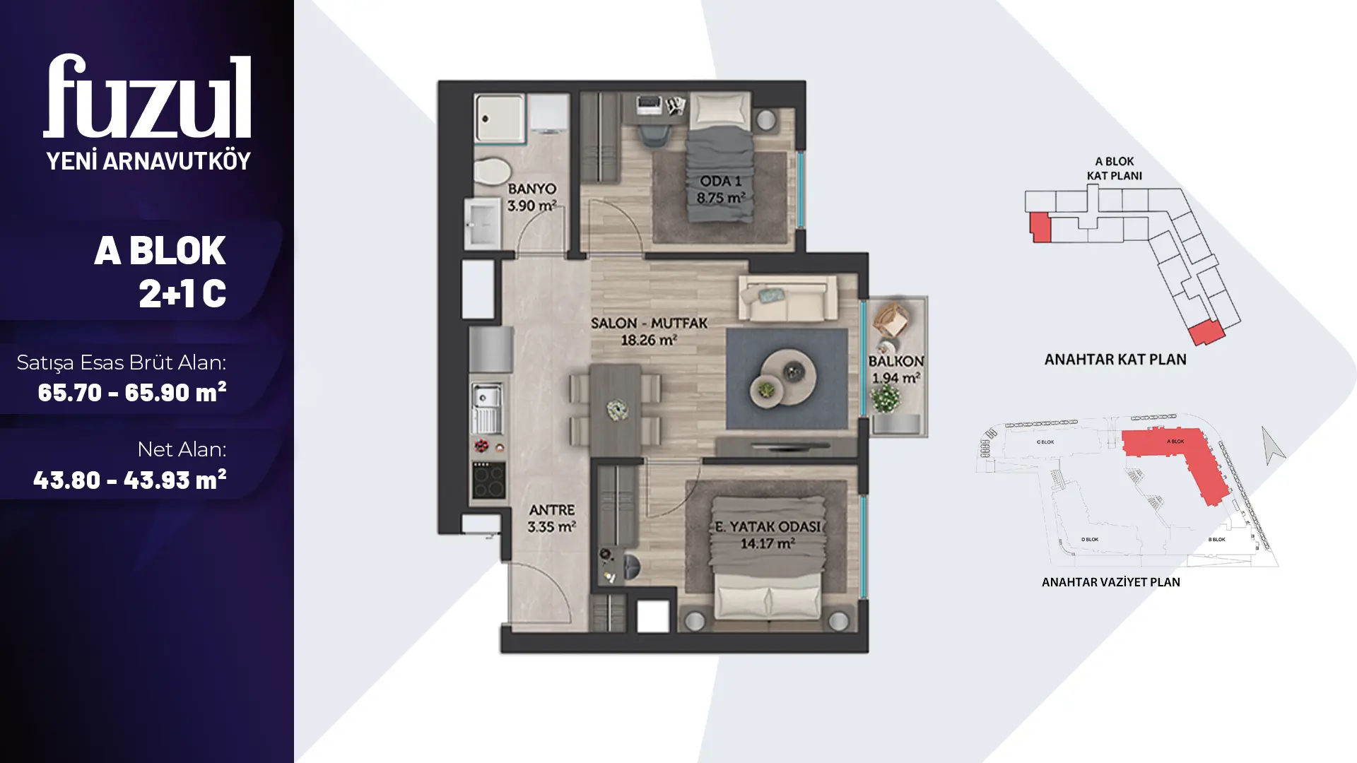 2+1C TİP 1 Daire Tipi Görseli