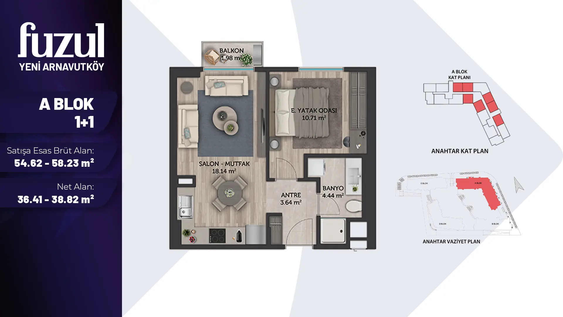 1+1 TİP 1 Daire Tipi Görseli