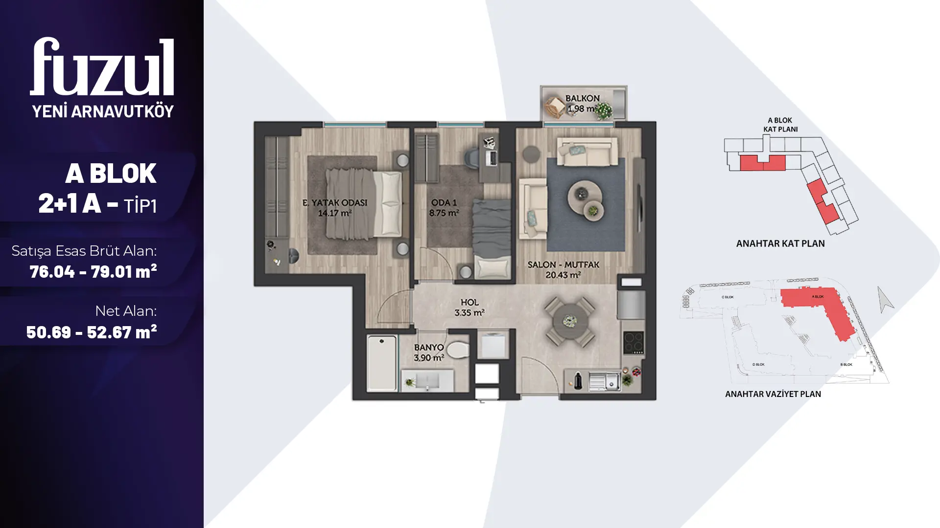 2+1A TİP 1 Daire Tipi Görseli