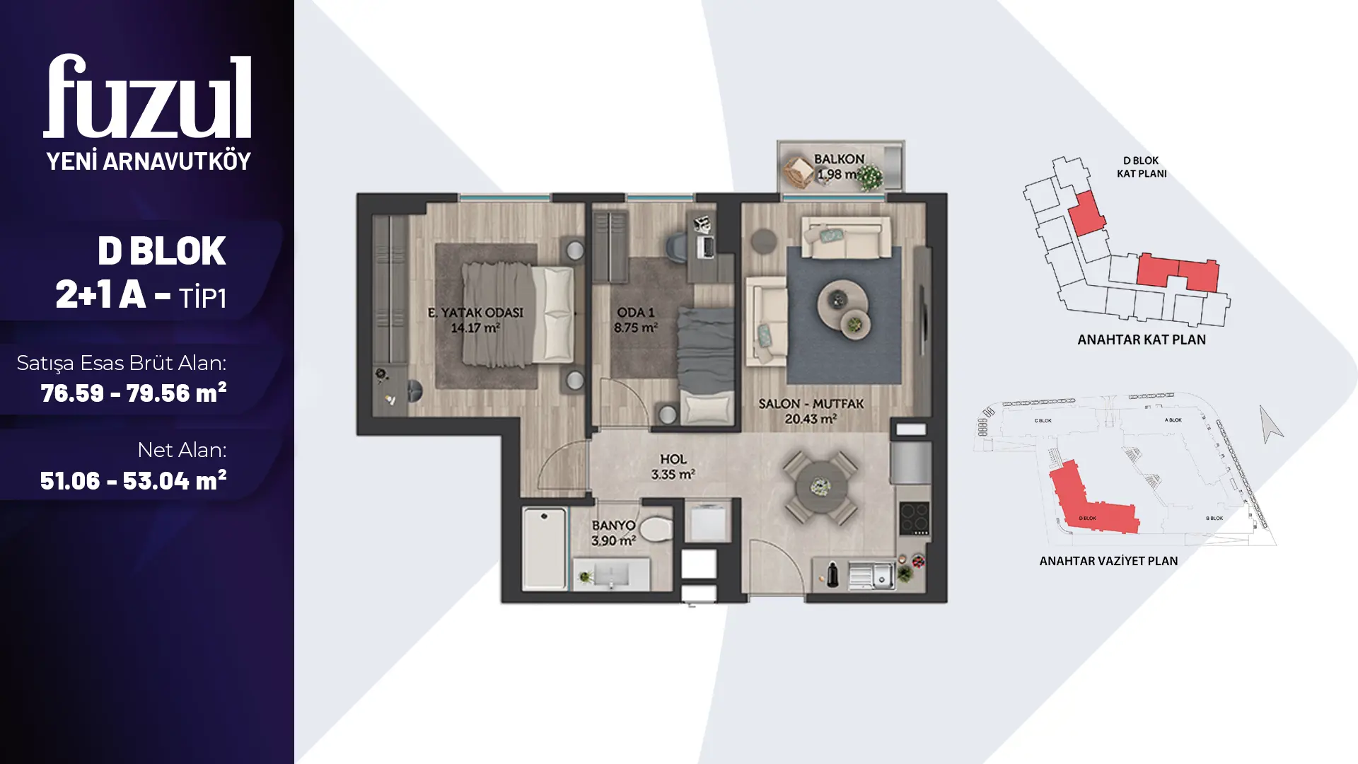 2+1A TİP 1 Daire Tipi Görseli