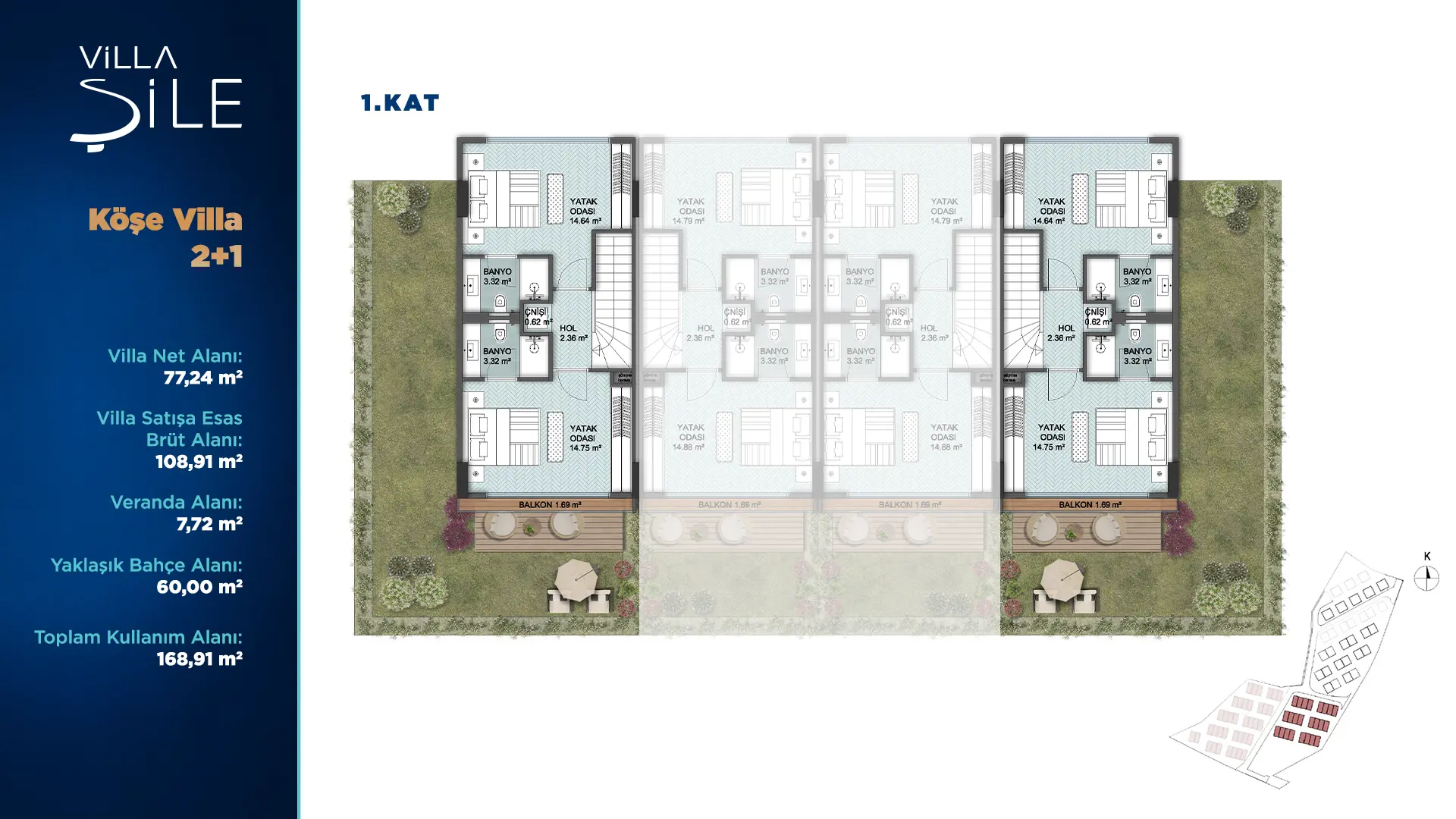 2+1 Köşe Villa  Daire Tipi Görseli